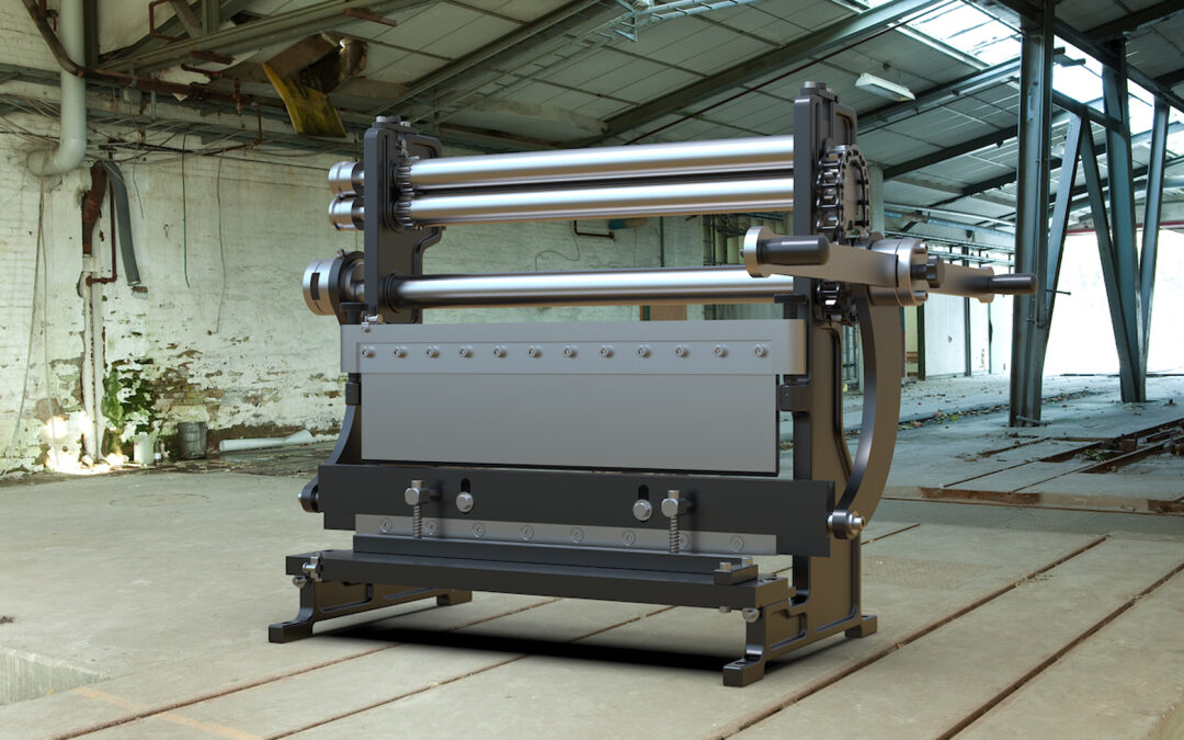 Product rendering plaatbuigmachine in achtergrond
