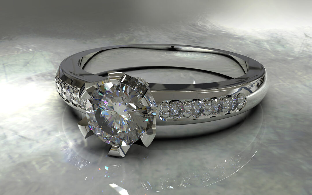 Product rendering witgouden ring op ondergrond met slagschaduw en reflecties