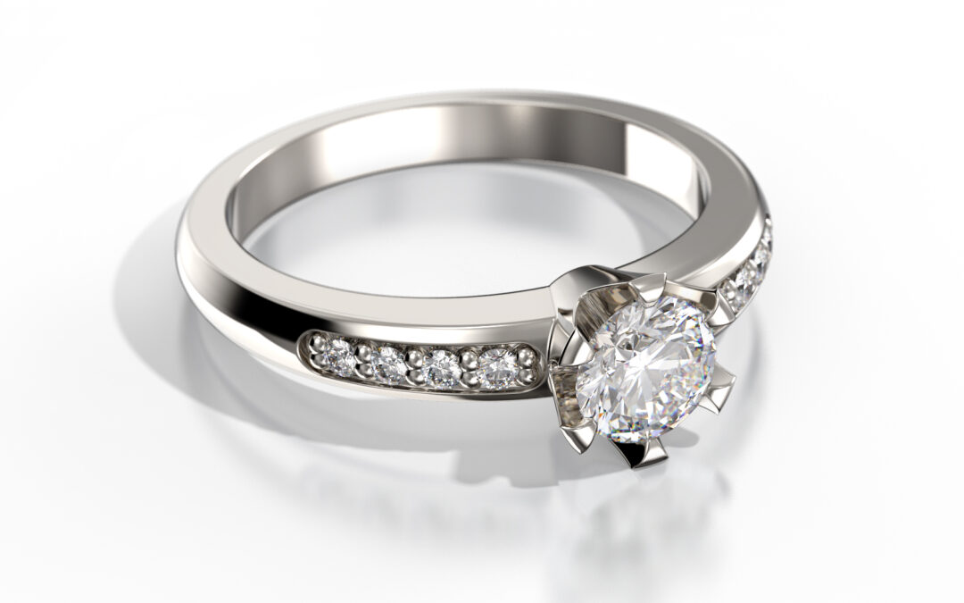 Product rendering witgouden ring vrijstaand met slagschaduw en reflecties